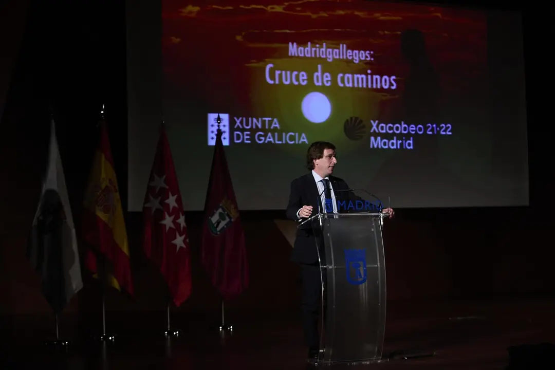 El alcalde de Madrid, Jos&eacute; Luis Mart&iacute;nez-Almeida, interviene en la presentaci&oacute;n de la Semana Xacobeo 21