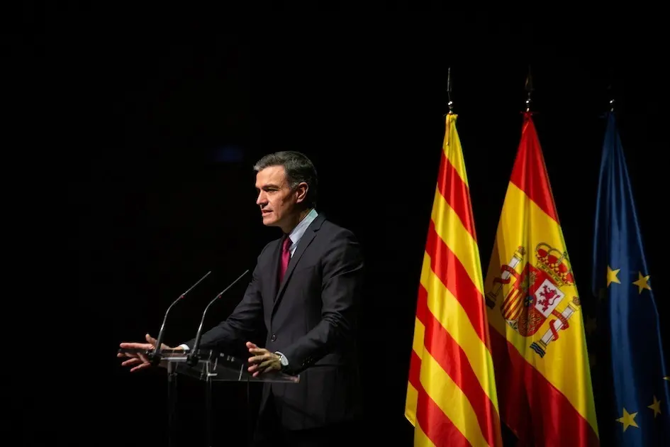 El presidente del Gobierno, Pedro S&aacute;nchez, durante la conferencia en el Liceu de Barcelona.