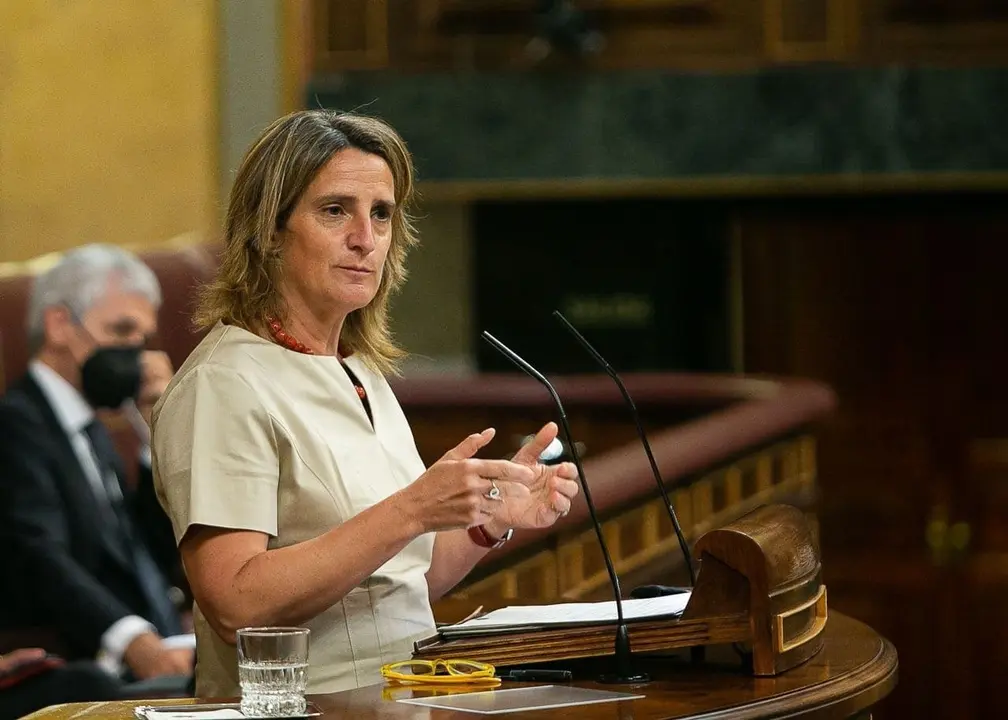 La vicepresidenta cuarta del Gobierno y ministra de Transici&oacute;n Ecol&oacute;gica y Reto Demogr&aacute;fico, Teresa Ribera, responde a la interpelaci&oacute;n de Guillermo Mariscal, del Grupo Popular, ?sobre la subida de la factura el&eacute;ctrica