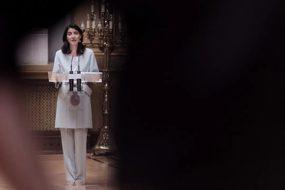 La presidenta del Senado, Pilar Llop, interviene en el Acto de despedida a deportistas ol&iacute;mpicas antes de su partida a los Juegos Ol&iacute;mpicos de Tokio 2020, a 4 de junio de 2021, en el Sal&oacute;n de Pasos Perdidos del Congreso de los Diputados, Madrid, (Espa&ntilde;a).