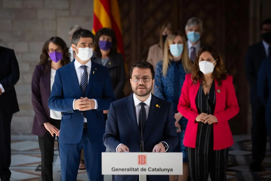 Comparecencia del presidente de la Generalitat, Pere Aragon&egrave;s, tras la primera reuni&oacute;n del nuevo Govern. ARCHIVO.