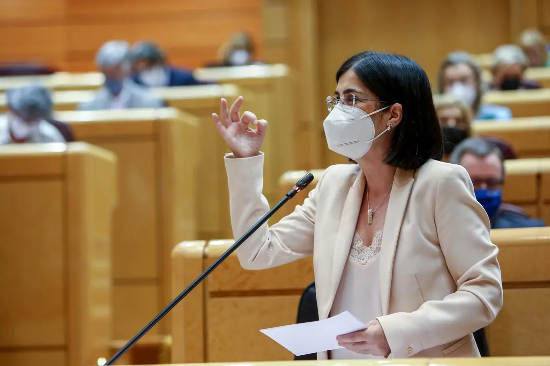 La ministra de Sanidad, Carolina Darias, interviene en una sesi&oacute;n de control al Gobierno, a 8 de junio de 2021, en el Senado, Madrid, (Espa&ntilde;a).