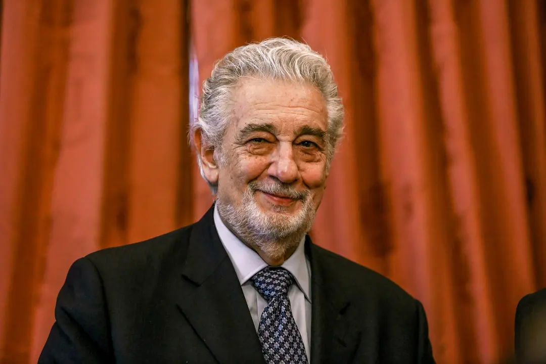 El tenor Pl&aacute;cido Domingo, durante el acto por el que ha recibido el t&iacute;tulo de &lsquo;Embajador Honorario del Patrimonio Mundial de Espa&ntilde;a&rsquo; este 10 de junio, en el Teatro Real (Madrid)