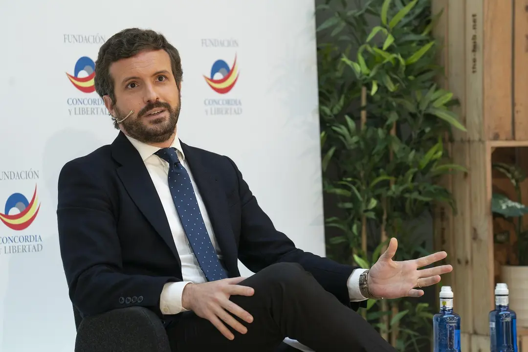 Archivo - El presidente del PP, Pablo Casado, interviene en la clausura de las Jornadas #RetoDemogr&aacute;fico que organiza la Fundaci&oacute;n Concordia y Libertad, a 17 de mayo de 2021, en Impact Hub Gobernador, en Madrid (Espa&ntilde;a).