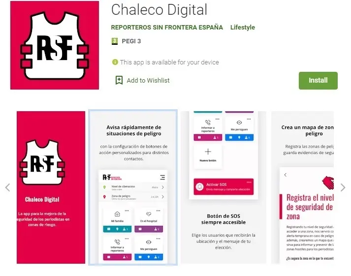 Aplicaci&oacute;n 'Chaleco Digital' desarrollada por RSF con apoyo de Exteriores para contribuir a la protecci&oacute;n de los periodistas