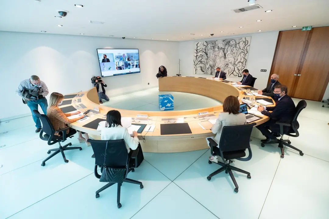 O titular do Goberno galego, Alberto N&uacute;&ntilde;ez Feij&oacute;o, preside a reuni&oacute;n do Consello da Xunta. Edificio Administrativo de San Caetano, Santiago de Compostela, 02/06/21.
