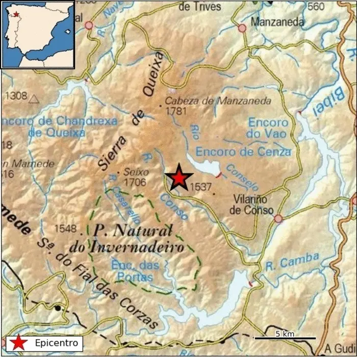 Zona donde se ha registrado un terremoto de magnitud 3,1 en Vilari&ntilde;o de Conso (Ourense).