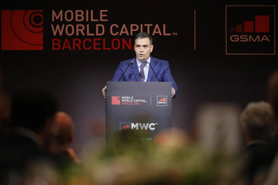 El presidente del Gobierno, Pedro S&aacute;nchez, en la cena inaugural del MWC 2021