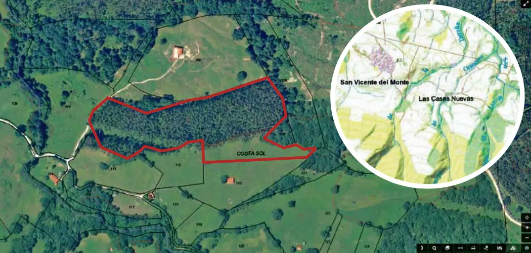 Ortofoto y plano de situaci&oacute;n de la finca objeto del litigio. / ALERTA