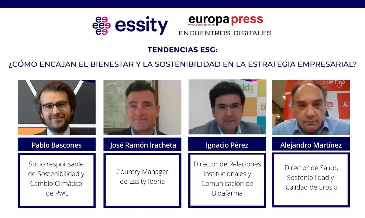 Intervinientes en el encuentro digital 'Tendencias ESG: &iquest;C&oacute;mo encajan el bienestar y la sostenibilidad en la estrategia empresarial?