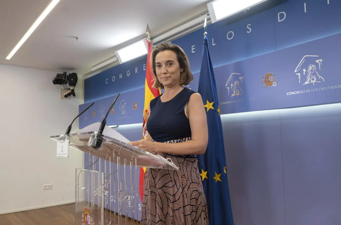 La portavoz del PP en el Congreso de los Diputados, Cuca Gamarra, interviene en una rueda de prensa de Portavoces, a 29 de junio de 2021, en la Sala Constitucional del Congreso de los Diputados, Madrid, (Espa&ntilde;a).