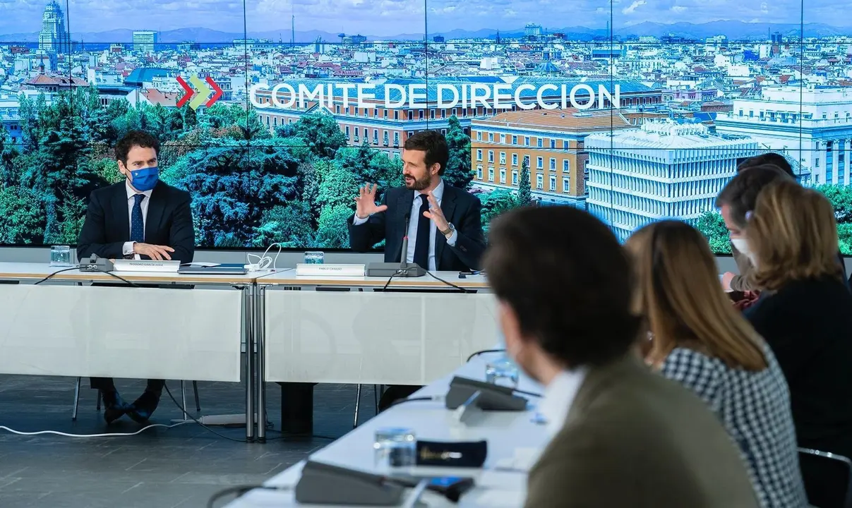 Archivo - El l&iacute;der del PP, Pablo Casado, re&uacute;ne al comit&eacute; de direcci&oacute;n del PP en la sede del partido. En Madrid, a 26 de febrero de 2021.