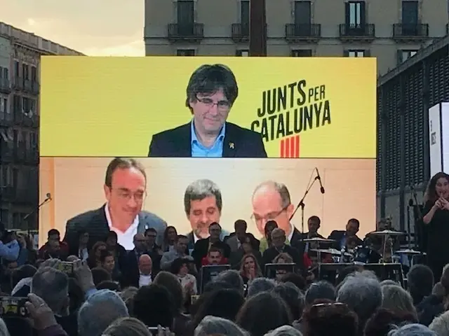Archivo - Intervencions de Carles Puigdemont, Josep Rull, Jordi S&agrave;nchez i Jordi Turull en l'&uacute;ltim acte de JxCat