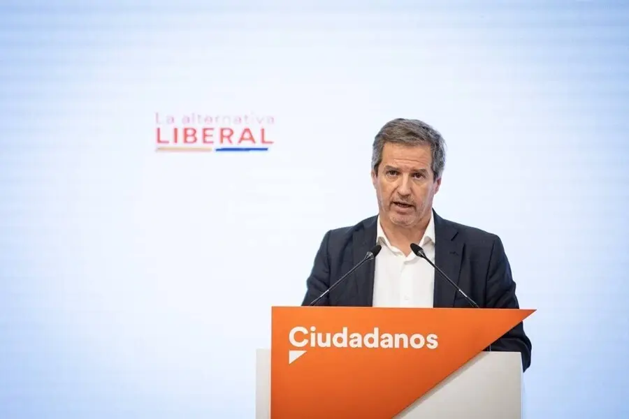 El vicesecretario general de Ciudadanos y secretario de Comunicaci&oacute;n, Daniel P&eacute;rez Calvo, en una rueda de prensa en la sede del partido en Madrid.