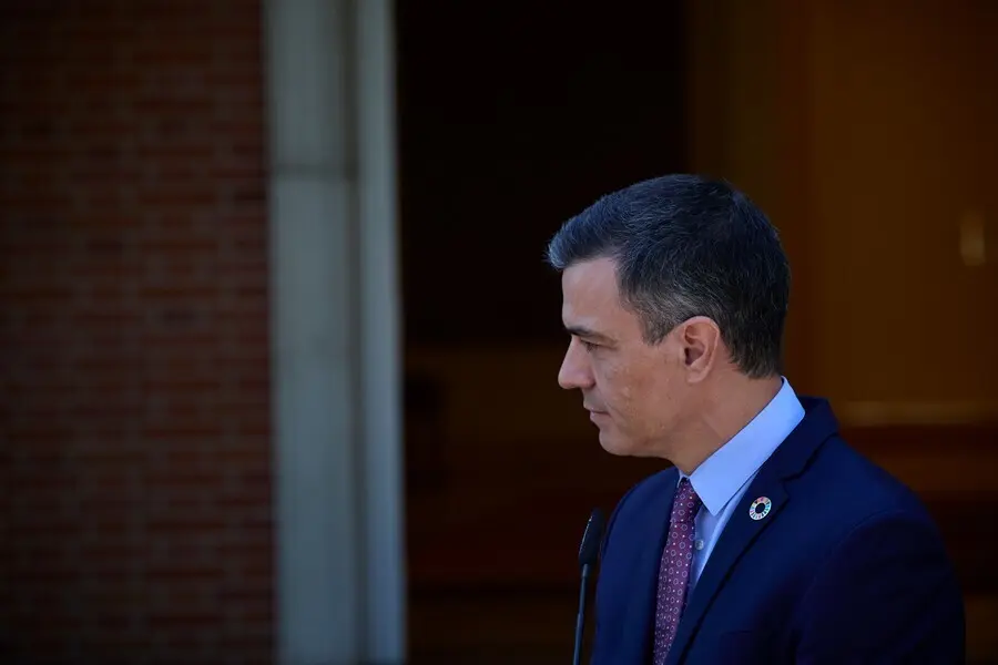 El presidente del Gobierno, Pedro S&aacute;nchez, interviene en una rueda de prensa posterior a una reuni&oacute;n con el secretario general de las Naciones Unidas, 2 de julio de 2021, en el Palacio de La Moncloa, Madrid. (Espa&ntilde;a). 