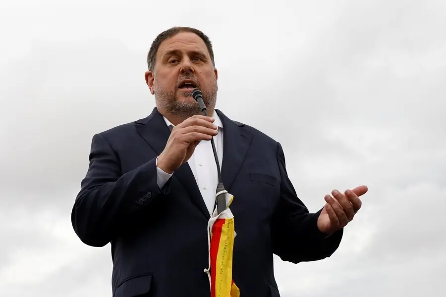 El exvicepresidente de la Generalitat y l&iacute;der de ERC, Oriol Junqueras, interviene tras salir de la prisi&oacute;n de LLedoners, un d&iacute;a despu&eacute;s de ser indultado por el Gobierno de Espa&ntilde;a, a 23 de junio de 2021. 