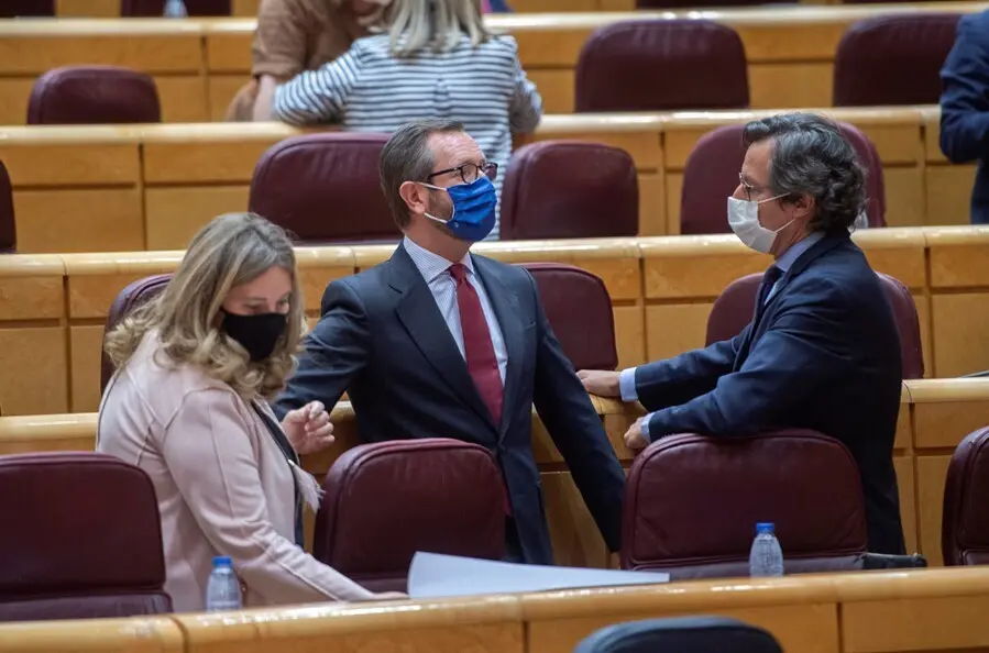Archivo - El portavoz del PP en el Senado, Javier Maroto (c), 