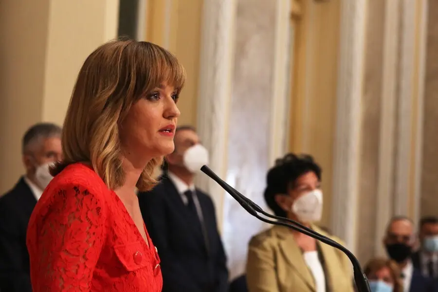 La nueva ministra de Educaci&oacute;n y Formaci&oacute;n Profesional, Pilar Alegr&iacute;a, interviene en el traspaso de carteras, en la sede del MEFP, a 12 de julio de 2021, en Madrid (Espa&ntilde;a). El traspaso de carteras se efect&uacute;a despu&eacute;s de que la nueva ministra haya prometid