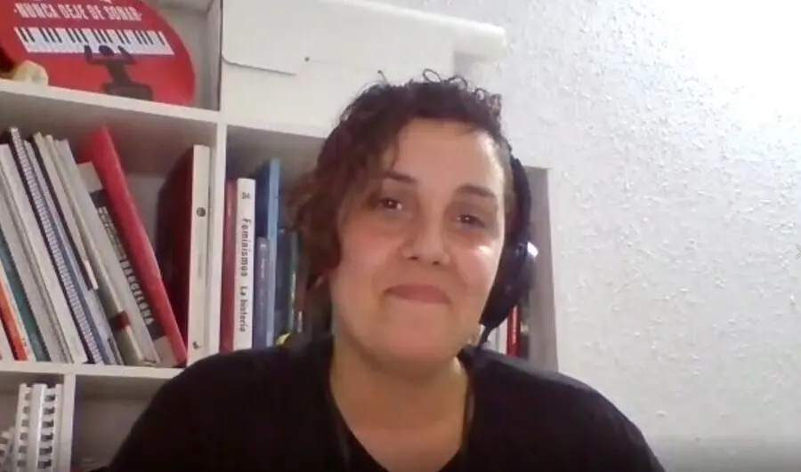 La l&iacute;der de Podem Catalunya, Conchi Abell&aacute;n, en su intervenci&oacute;n durante el Consejo Ciudadano telem&aacute;tico del partido.