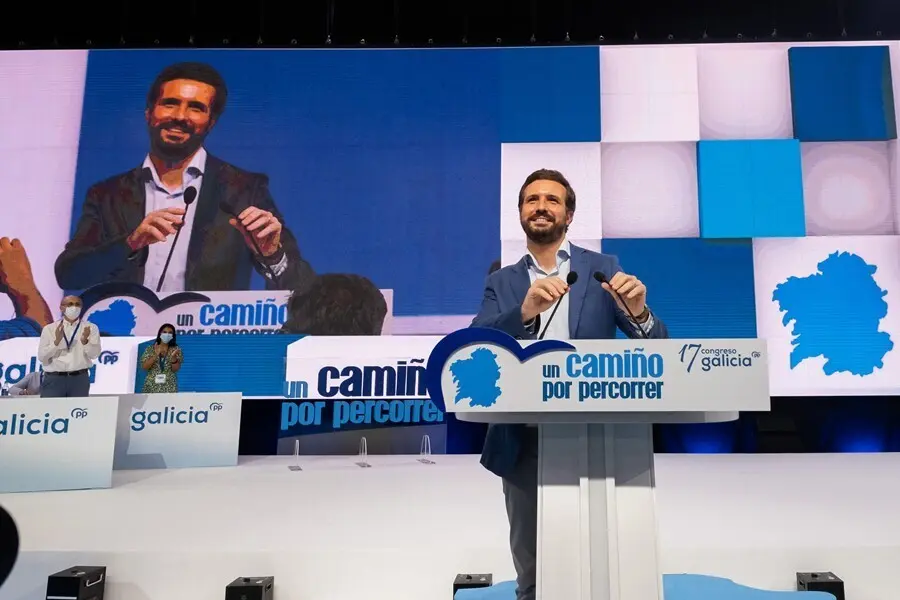 El presidente del PP, Pablo Casado, en el 17 Congreso del PP de Galicia, a 17 de julio de 2021, en Santiago de Compostela (Galicia).