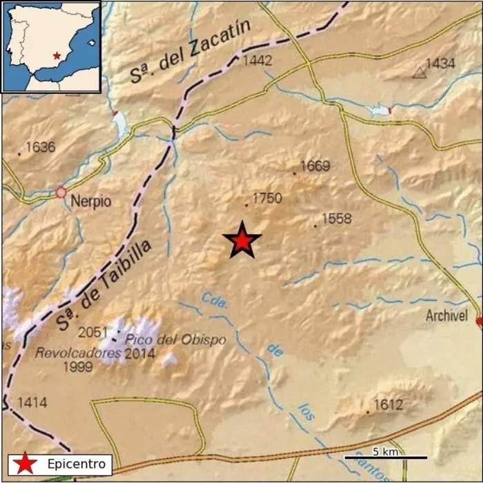 Lugar en el que ha tenido lugar el terremoto, en Moratalla