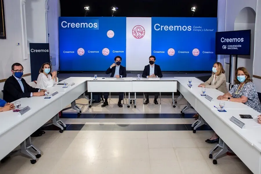 El presidente del PP, Pablo Casado. preside la reuni&oacute;n del Comit&eacute; de Direcci&oacute;n del partido tras participar en los Cursos de Verano de la Universidad Complutense (UCM). San Lorenzo de El Escorial (Madrid), 8 de julio de 2021.