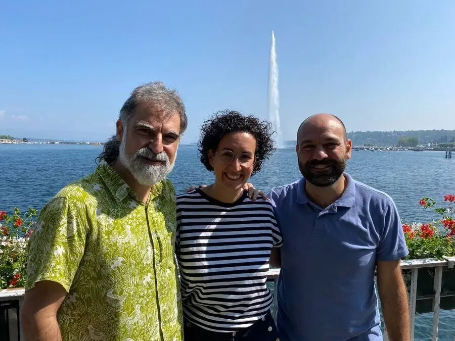El presidente de &Ograve;mnium Cultural, Jordi Cuixart, y el vicepresidente de la entidad, Marcel Mauri, se re&uacute;nen con la secretaria general de ERC, Marta Rovira, en Ginebra (Suiza)