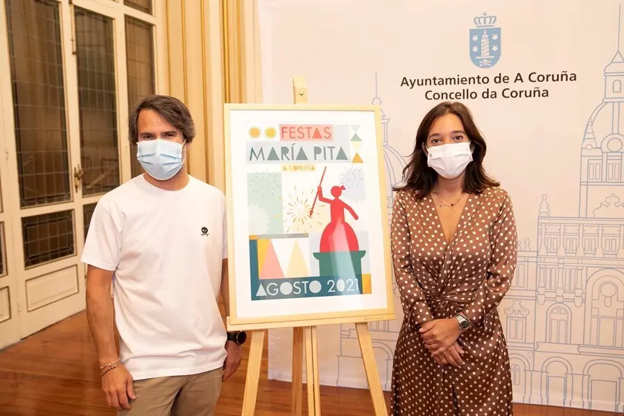 Presentaci&oacute;n de las Fiestas de Mar&iacute;a Pita 2021 en A Coru&ntilde;a, con la alcaldesa de la ciudad, In&eacute;s Rey.