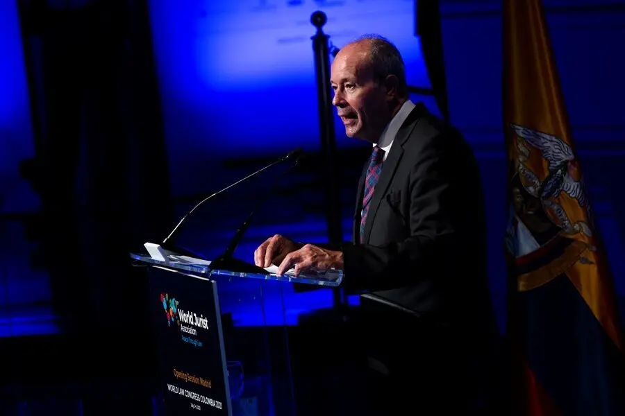 El ministro de Justicia, Juan Carlos Campo, interviene en la clausura de la jornada del encuentro internacional de juristas organizado por la World Jurist Association, a 6 de julio de 2021, en la Casa Am&eacute;rica, Madrid, (Espa&ntilde;a). Esta segunda jornada ha gir