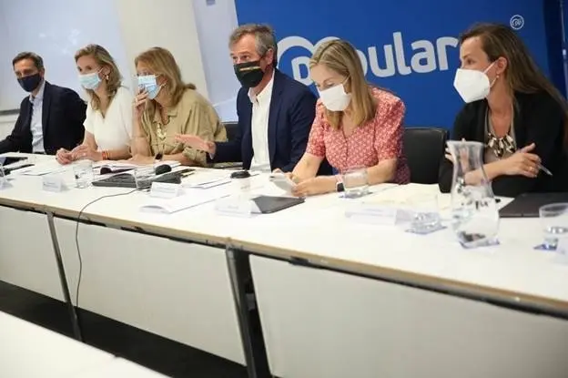 Los vicesecretarios del  PP, Ana Pastor, Elvira Rodr&iacute;guez y Antonio Gonz&aacute;lez Terol discuten sobre fondos europeos con los consejeros de Vivienda, Urbanismo, Sostenibilidad, Medio Ambiente, Agricultura y Pesca de sus CCAA. En Madrid, a 19 de julio de 2021.