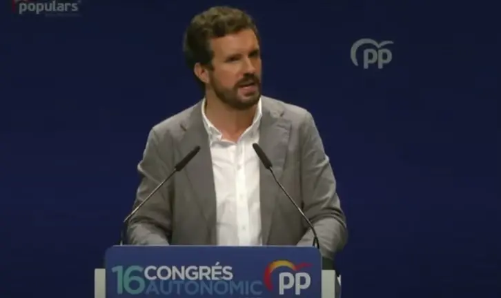 El presidente del PP, Pablo Casado, en el 16 Congreso Auton&oacute;mico de la formaci&oacute;n en Baleares.