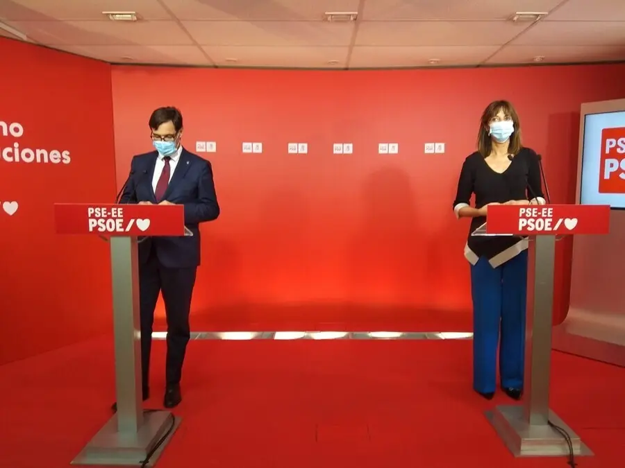 Los l&iacute;deres del PSC y el PSE-EE, Salvador Illa e Idoia Mendia, en Bilbao