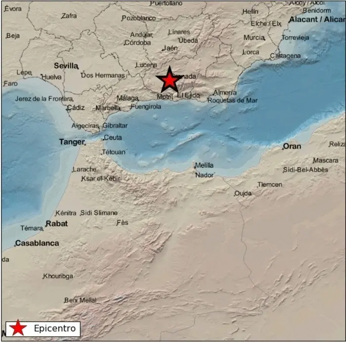Terremoto de magnitud 2,5 y epicentro en Hu&eacute;tor Vega (Granada) registrado este lunes.