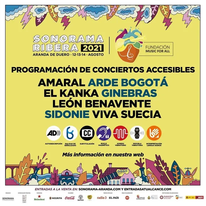 Cartel informativo del Sonorama Ribera 2021 que ser&aacute; accesible para personas con diferentes capacidades