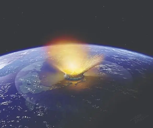 Ilustraci&oacute;n del mpacto de jun gran asteroide contra la Tierra