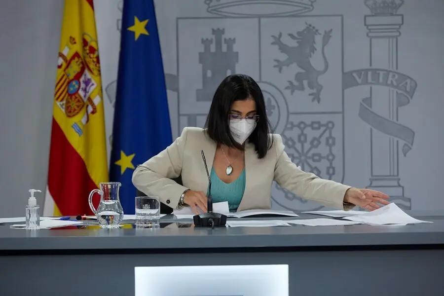 La ministra de Sanidad, Carolina Darias, durante la rueda de prensa posterior al Consejo Interterritorial del Sistema Nacional de Salud, a 28 de julio de 2021, en La Moncloa, Madrid, (Espa&ntilde;a). La titular de Sanidad ha apuntado "con toda la prudencia", que