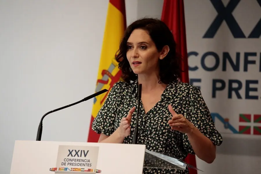 La presidenta de la Comunidad de Madrid, Isabel D&iacute;az Ayuso, ofrece una rueda de prensa en el Colegio de Arquitectos posterior a la celebraci&oacute;n de la XXIV Conferencia de Presidentes en Salamanca