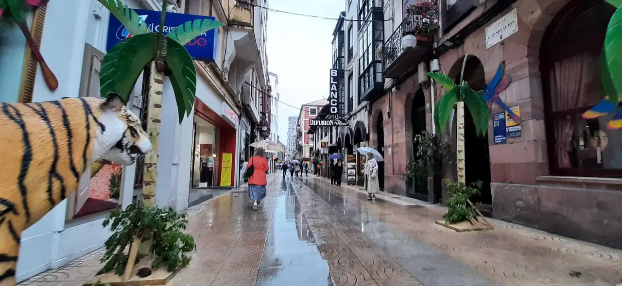 Varias personas transitan por la cale Consolaci&oacute;n de Torrelavega. / S. D&iacute;az