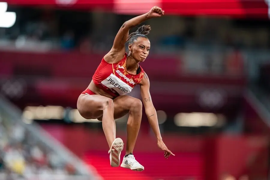 Ana Peleteiro, del Equipo Espa&ntilde;ol, bronce en la final de triple salto de atletismo, durante los JJOO 2020, a 1 de agosto, 2021 en Tokio, Jap&oacute;n