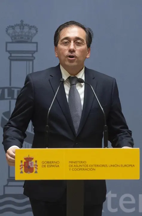 El ministro de Asuntos Exteriores, Uni&oacute;n Europea y Cooperaci&oacute;n, Jos&eacute; Manuel Albares, durante el acto por el que el nuevo subsecretario del Ministerio ha tomado posesi&oacute;n del cargo