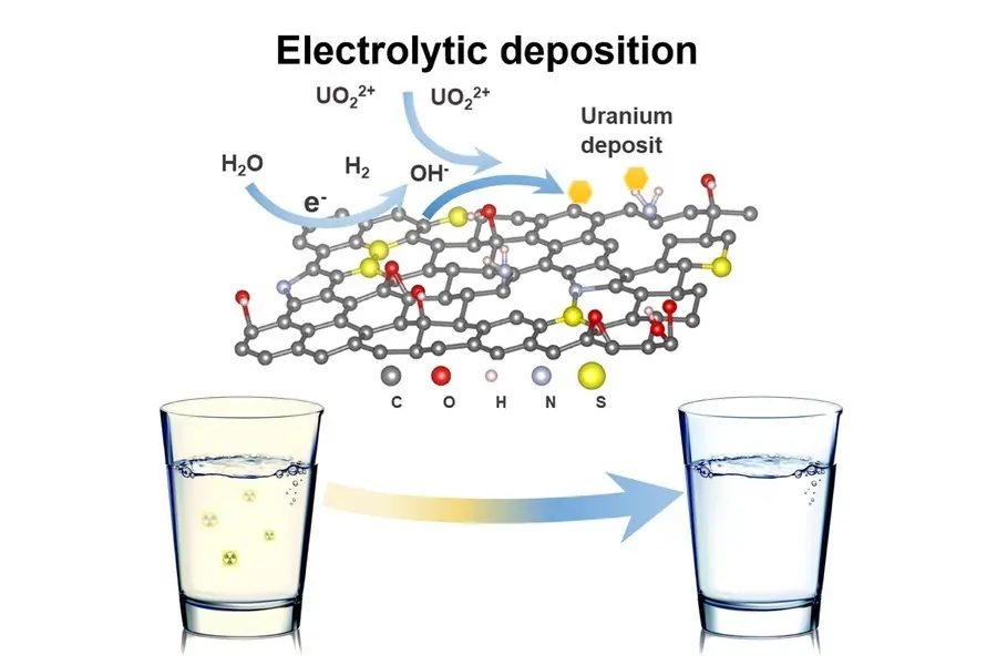 Se utiliza una espuma de &oacute;xido de grafeno reducido funcionalizada en 3D (3D-FrGOF) reutilizable como electrodo de deposici&oacute;n electrol&iacute;tica in situ para extraer uranio del agua contaminada.