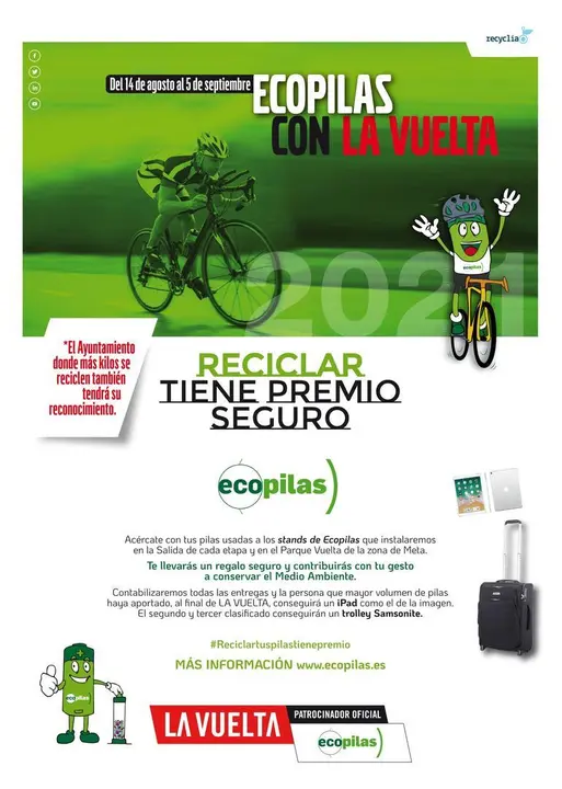 Campa&ntilde;a de4 Ecopilas para recoger pilas usadas durante La Vuelta a Espa&ntilde;a 2021