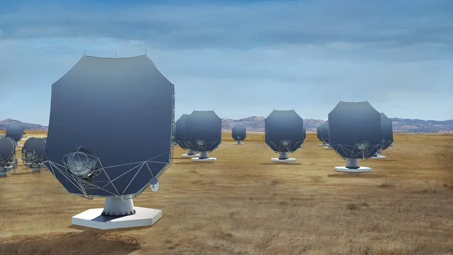 Concepci&oacute;n del artista de la parte central de Next Generation Very Large Array (ngVLA) en las llanuras de San Agust&iacute;n en el centro-oeste de Nuevo M&eacute;xico.