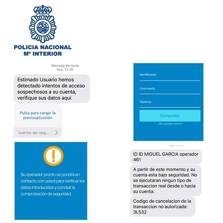 La Polic&iacute;a Nacional alerta de una modalidad de fraude bancario mediante SMS y llamadas telef&oacute;nicas