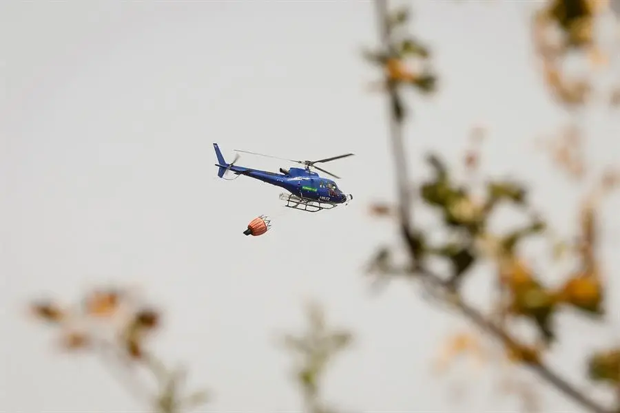 Un helic&oacute;ptero en labores de extinci&oacute;n de un incendio este jueves en la zona de Ragusa, en Sicilia, Italia. Bomberos italianos se enfrentan estos d&iacute;as a la extinci&oacute;n de numerosos incendios, ayudados por una intensa ola de calor y que est&aacute;n devorando muchas hect&aacute;reas de bosque en zonas como Calabria, Sicilia, Cerde&ntilde;a o Campania. EFE/FRANCESCO RUTA