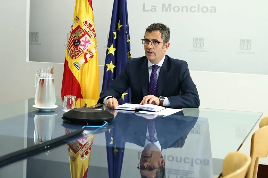 El ministro de la Presidencia, Relaciones con las Cortes y Memoria Democr&aacute;tica; F&eacute;lix Bola&ntilde;os, en la primera la reuni&oacute;n interministerial para coordinar las acciones en Afganist&aacute;n, a 19 de agosto de 2021, en Madrid, (Espa&ntilde;a). 