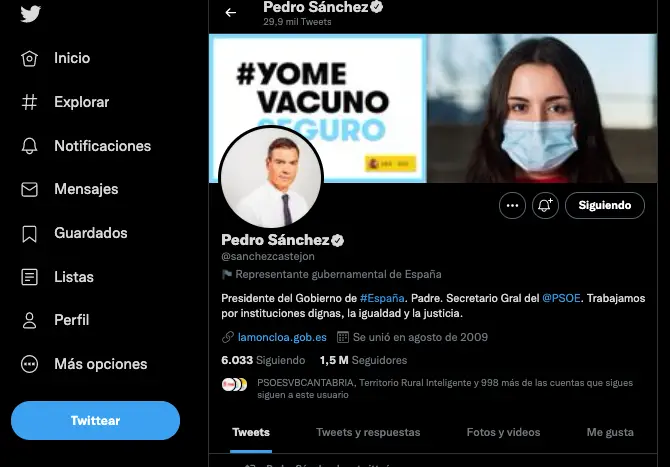 Captura de pantalla de la cuenta del presidente del Gobierno, Pedro S&aacute;nchez.