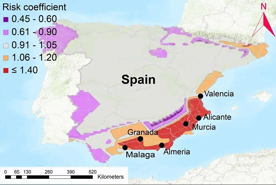 Mapa de coeficiente de riesgo actual