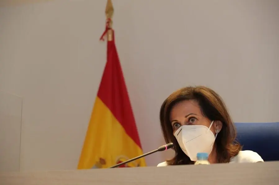 La ministra de Defensa, Margarita Robles interviene en el programa de rescate a colaboradores afganos, a 24 de agosto de 2021, en Madrid (Espa&ntilde;a).