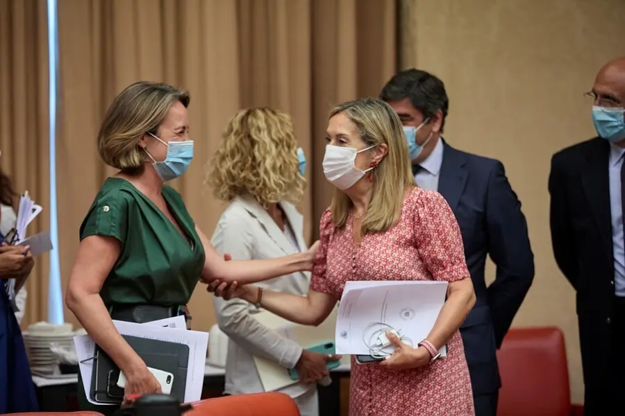 La portavoz del PP en el Congreso de los Diputados, Cuca Gamarra  y la vicesecretaria de Pol&iacute;tica Social del PP, Ana Pastor a su llegada a una reuni&oacute;n de la diputaci&oacute;n permanente en el Congreso de los Diputados